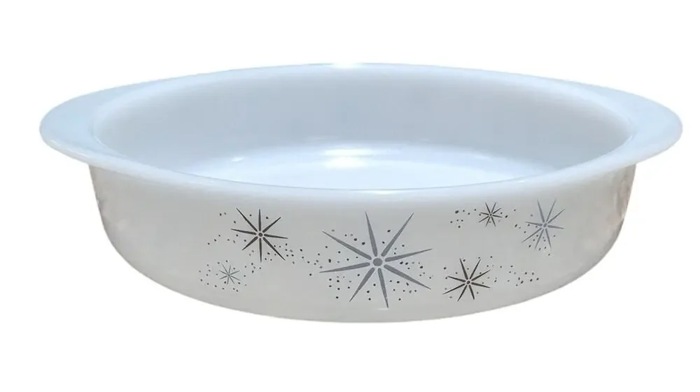 Glasbake White Starburst Glass Casserole Dish Vintage